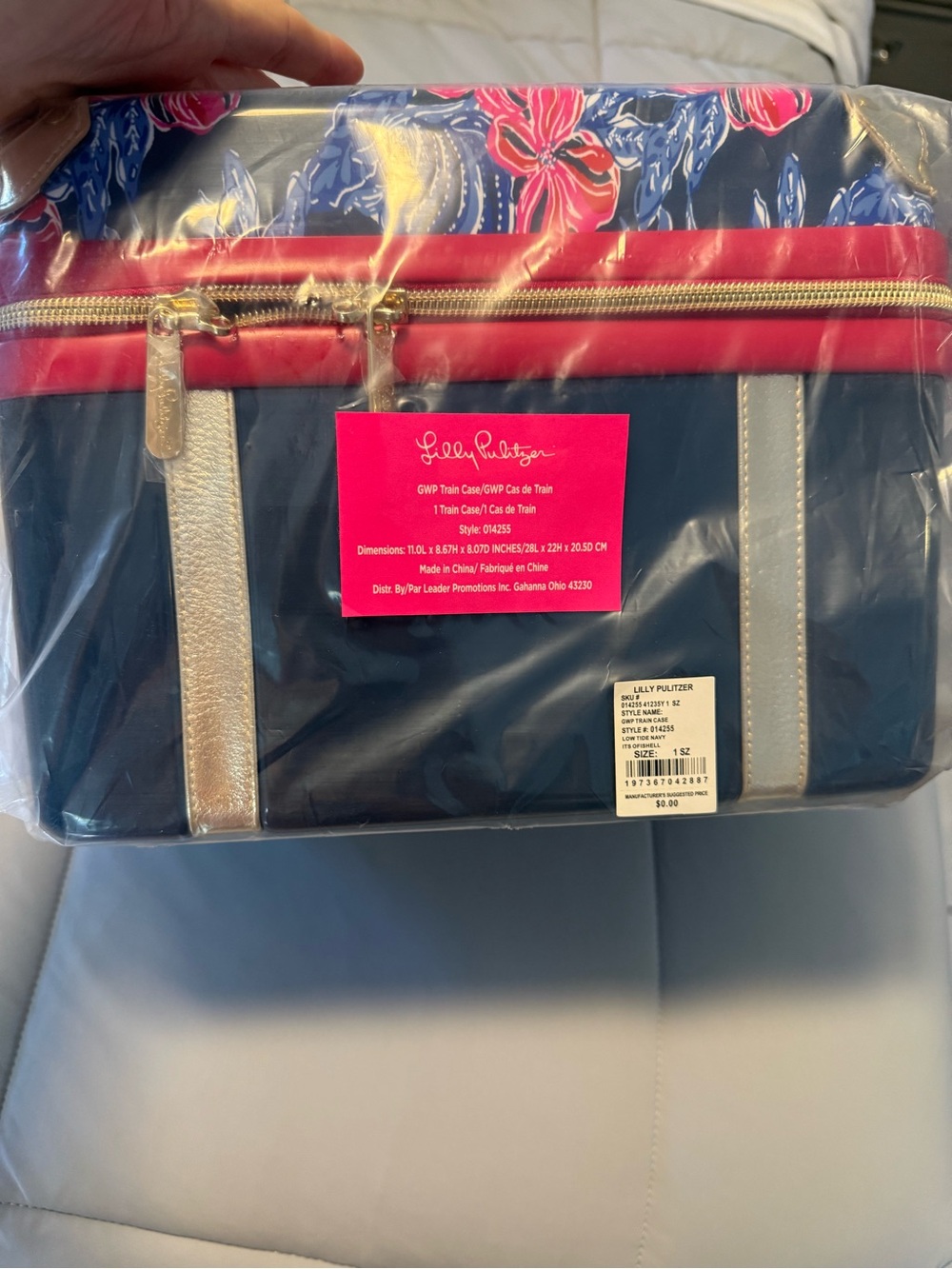 Lilly Pulitzer Navy Cosmetic Train Case with Pink Trim & Gold Accents